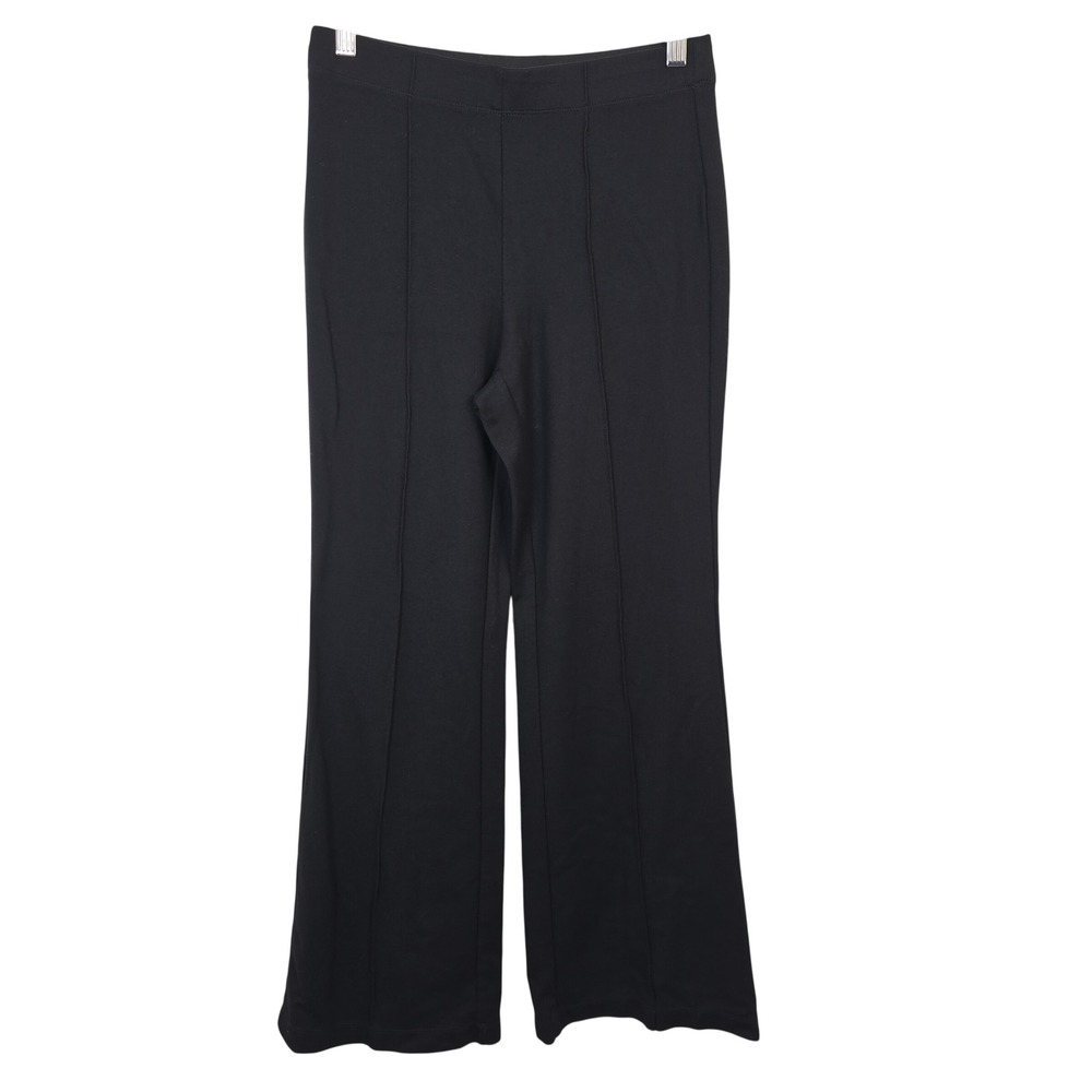 Max Studio London Black Pintuck Ponte Wide Leg Flare Pants Small